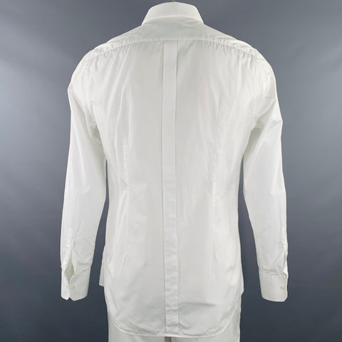 DOLCE & GABBANA Size L White Cotton Tuxedo Long Sleeve Shirt