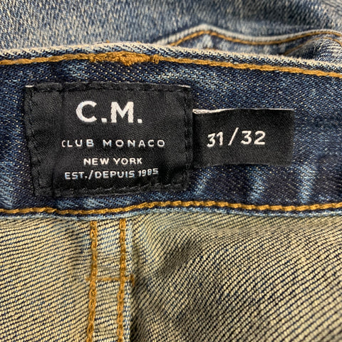 CLUB MONACO Size 31 Blue Cotton Blend Tapered Contrast Stitch Jeans