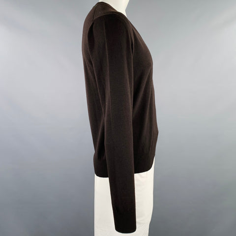 BOTTEGA VENETA Size L Brown Knit Wool Blend V-Neck Pullover