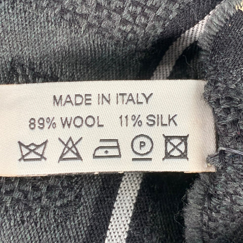 BALLY Grey Black Monogram Logo Wool Silk Fringe Scarf