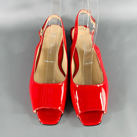 RON WHITE Size 6.5 Red Patent Leather Slingback Sandals