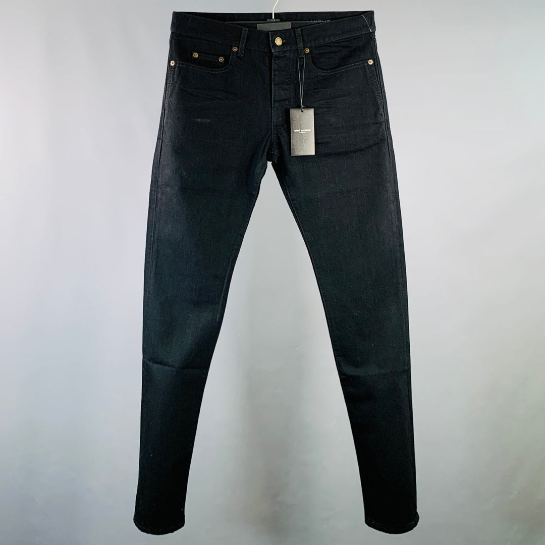 SAINT LAURENT Size 31 Black Denim Straight Slim Five Pockets Jeans