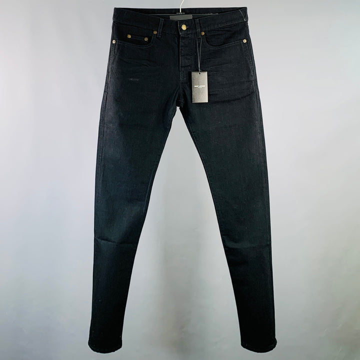 SAINT LAURENT Size 31 Black Denim Straight Slim Five Pockets Jeans