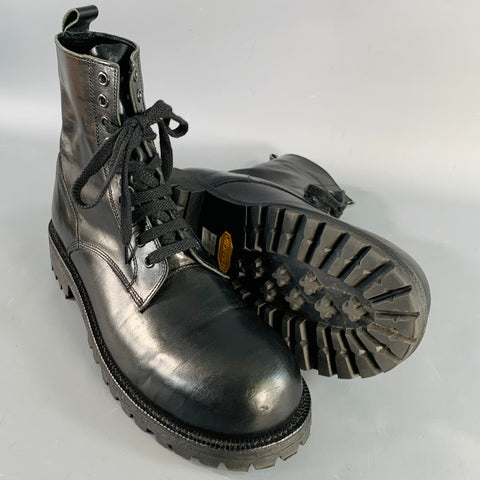 COMME des GARCONS HOMME PLUS Size 10 Black Leather Pull On Military Boots