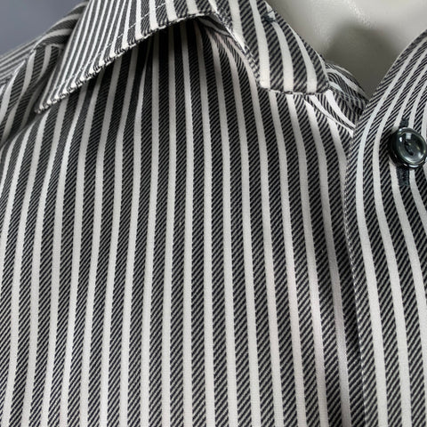 ETON Size M Grey White Stripe Cotton Curved Cutaway Long Sleeve Shirt