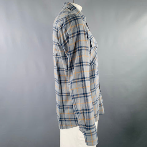 DRIES VAN NOTEN Size L Blue Yellow Plaid Cotton Western Long Sleeve Shirt