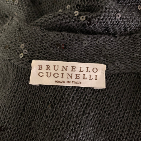 BRUNELLO CUCINELLI Size S Grey Tan Linen Silk Color Block Sequin Maxi Long Dress
