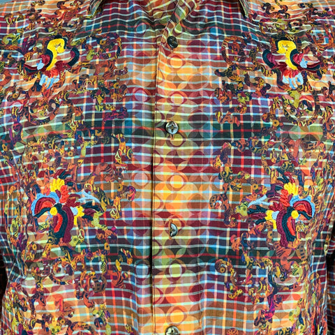 ROBERT GRAHAM Talla L Camisa de manga larga de algodón a cuadros multicolor naranja