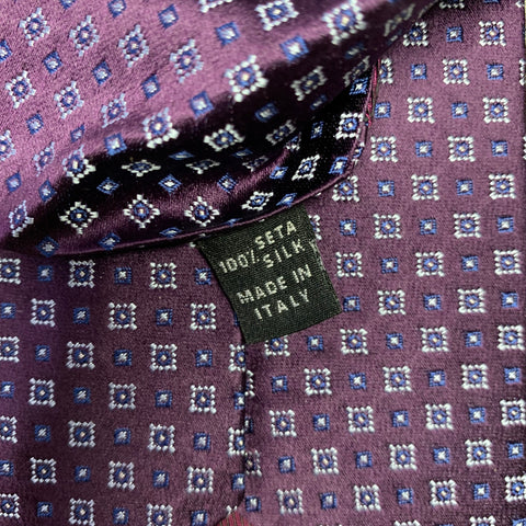 BORRELLI Purple White Squares Silk Tie
