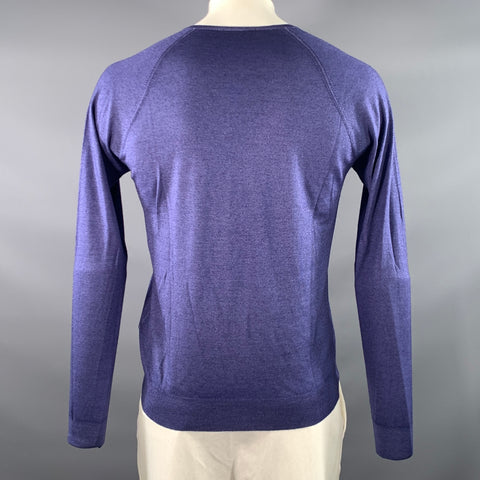 PRADA Size L Blue Knitted Wool  Silk V-Neck Pullover