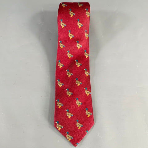 O'CONNELL'S Burgundy Green Ducks Silk Tie