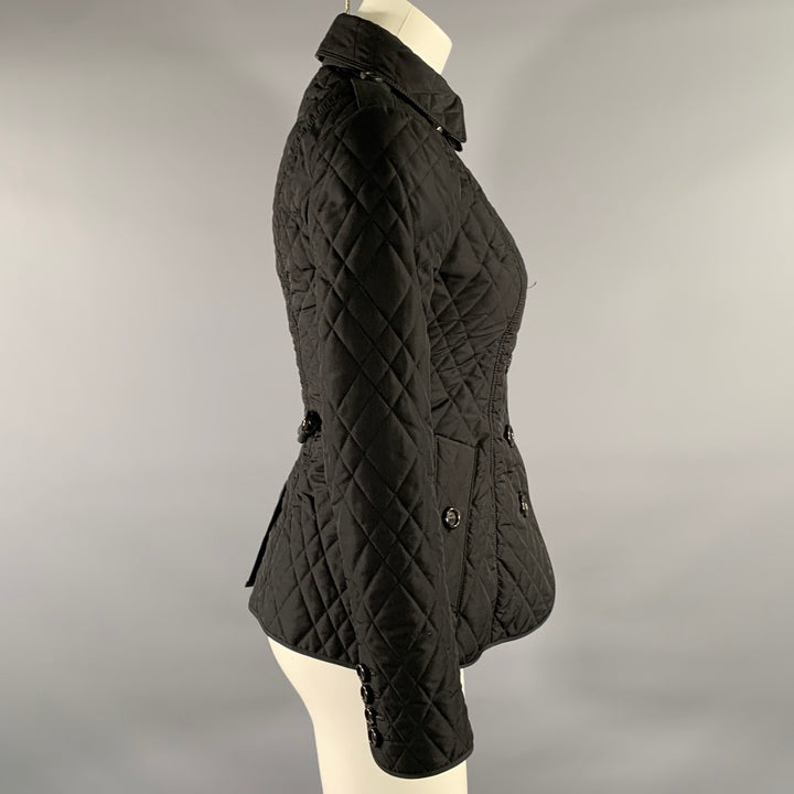 BURBERRY Size 2 Black Polyester Quilted Jacket.