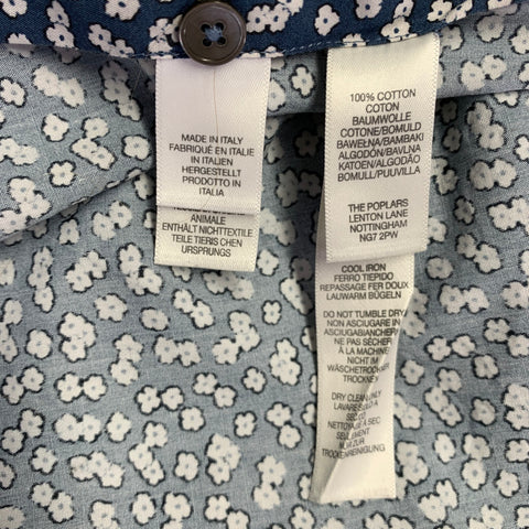 PAUL SMITH Size L Blue White Floral Cotton Spread Collar Long Sleeve Shirt