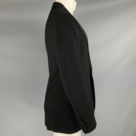 NEIMAN MARCUS Size 40 Black Wool Single Button Tuxedo Sport Coat