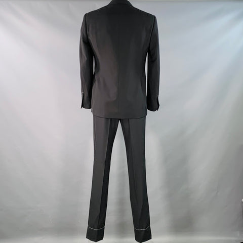 RALPH LAUREN Size 42 Long Black Wool Peak Lapel Single Button Tuxedo