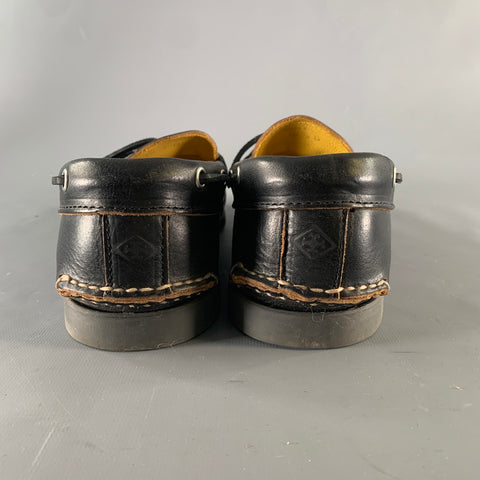 QUODDY Size 10.5 Black Yellow Leather Boat Shoe Loafers