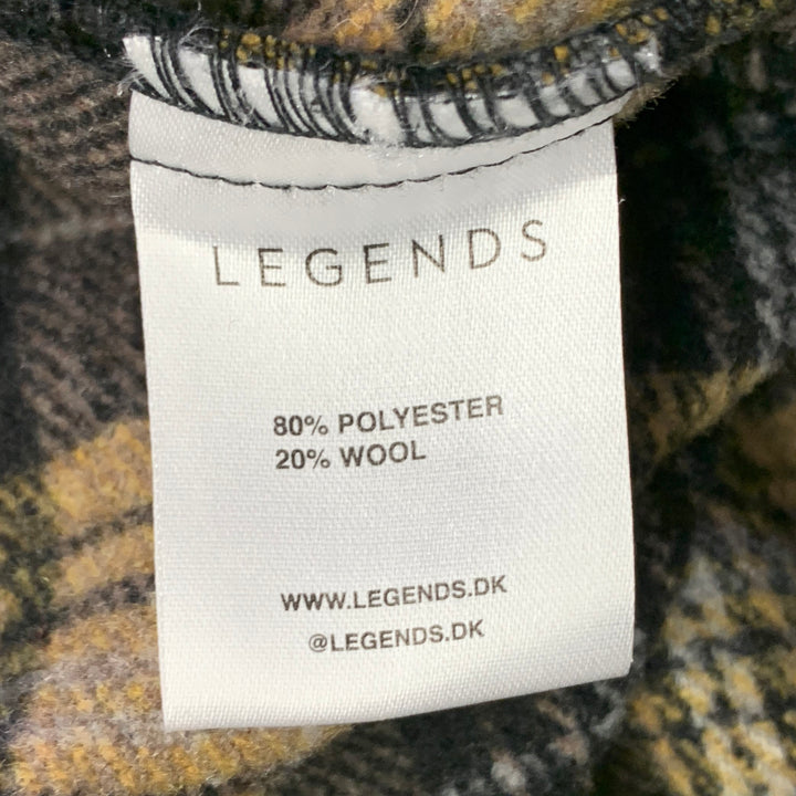 LEGENDS Size XL Yellow Brown Plaid Wool Blend One Pocket Shirt Jacket