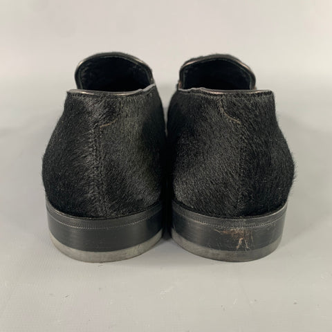 SALVATORE FERRAGAMO Size 8 Black Leather Calf Hair Tassels Loafers
