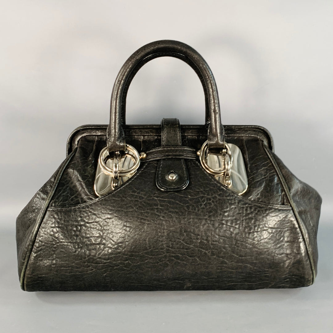 DONNA KARAN Black Silver Leather Doctor Handbag