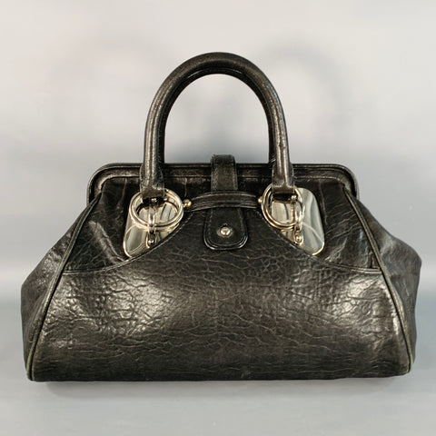 DONNA KARAN Black Silver Leather Doctor Handbag