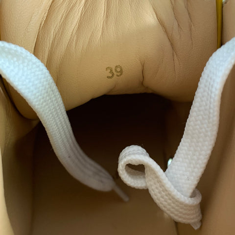 CHRISTIAN LOUBOUTIN Size 6.5 Gold White Leather High Top Lace Up Shoes