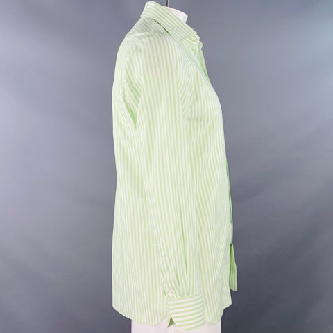 LUIGI BORRELLI Size M Green White Stripe Cotton Curved Cutaway Long Sleeve Shirt