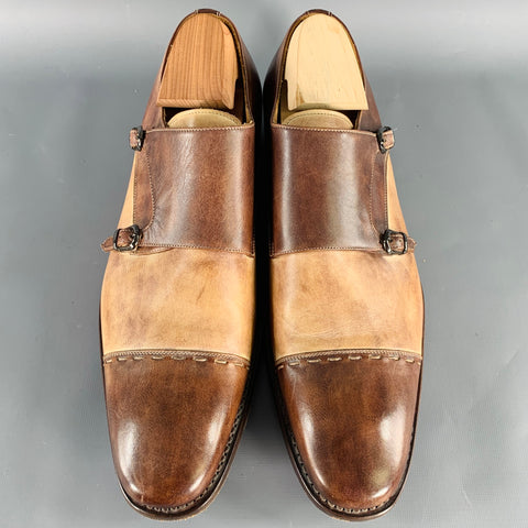 CALZOLERIA HARRIS Size 10.5 Brown Tan Two Toned Leather Monk Strap Loafers
