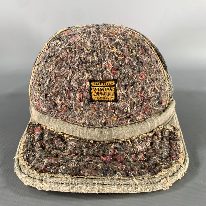 KAPITAL Grey Navy Patchwork Leather Trim Wool Blend Hats