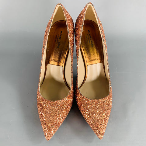 MICHAEL KORS COLLECTION Size 9.5 Copper Glittered Leather Trim Stiletto Pumps