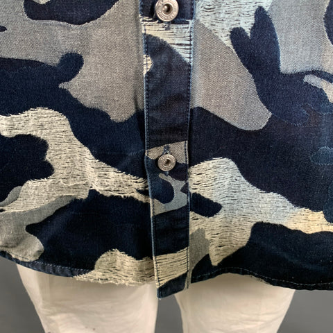 VALENTINO Chemise à manches longues en coton camouflage indigo taille 42 coupe oversize