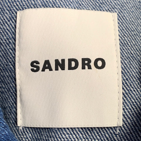 SANDRO Size M Beige Blue Mixed Fabrics Wool Blend Denim Jacket