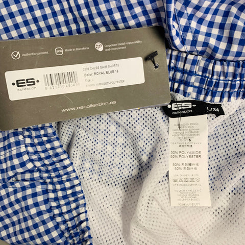 ES COLLECTION Size 34 Blue White Gingham Polyamide Blend Swim Trunks