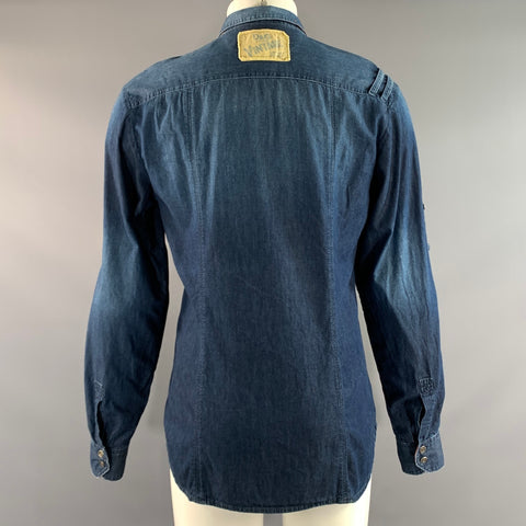 D&G by DOLCE & GABBANA Size S Blue Navy Distressed Cotton Long Sleeve Shirt