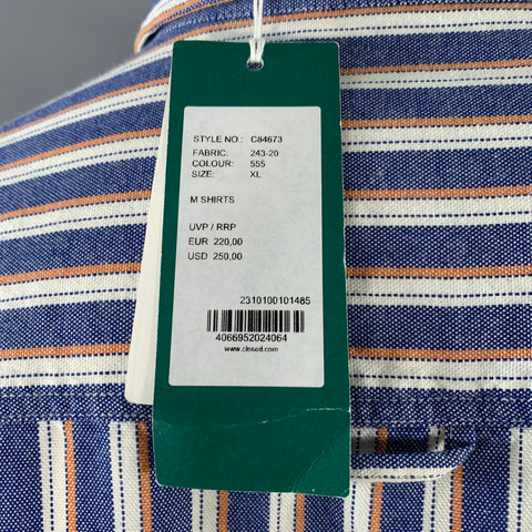 CLOSED Size XL Blue White Orange Stripe Cotton Two Pockets Long Sleeve Shirt