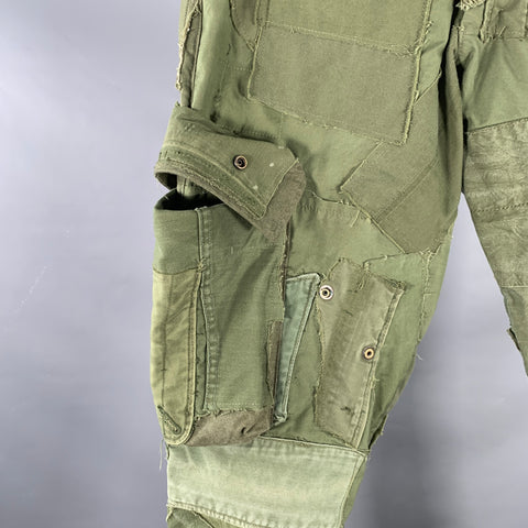 GREG LAUREN Size S Army Lounge Green Olive Patchwork Cotton Cargo Casual Pants