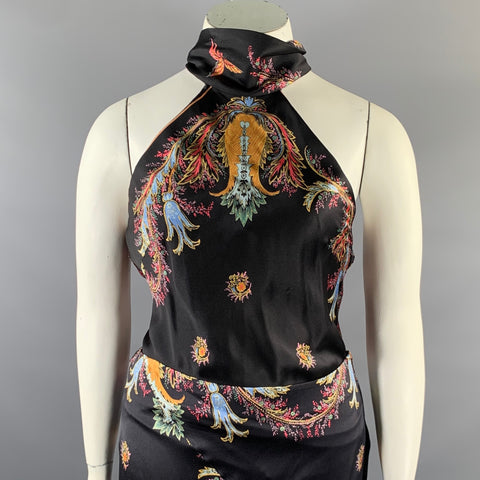 ROBERTO CAVALLI Size L Black Multi-Color Skirt Suit