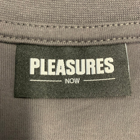 PLEASURES Size XXL Charcoal Grey Blue White Graphic Cotton Crew-Neck T-shirt