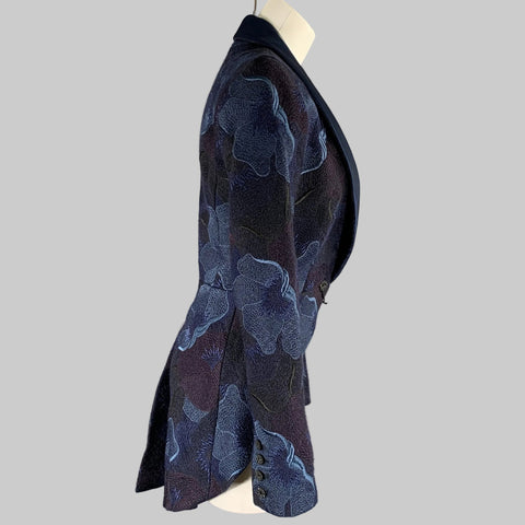CHANEL Cruise 2022 Size 6 Navy Blue Wool Angora Jacquard Tails Jacket Blazer