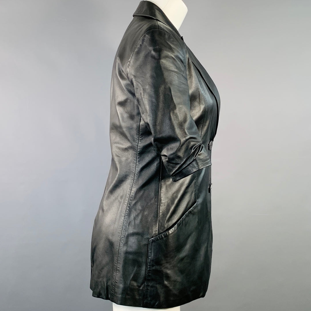 ZEYNEP ARCAY Size 2 Black Leather Lambskin Peak Lapel Jacket Blazer