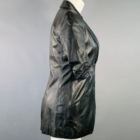 ZEYNEP ARCAY Size 2 Black Leather Lambskin Peak Lapel Jacket Blazer