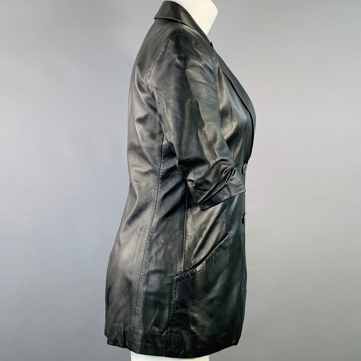 ZEYNEP ARCAY Size 2 Black Leather Lambskin Peak Lapel Jacket Blazer