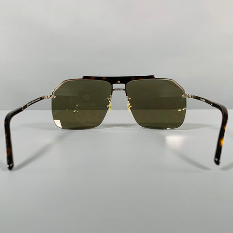 DIOR HOMME Silver Tortoise Shell Metal Aviator Sunglasses