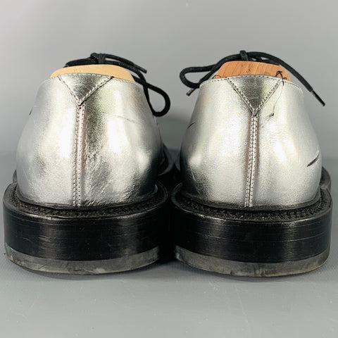 SAINT LAURENT Size 10 Silver Metallic Leather Derby Lace-Up Shoes