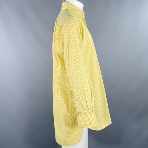 Chemise à carreaux en coton manches longues à poignets mousquetaires, taille M, rose, jaune et bleu