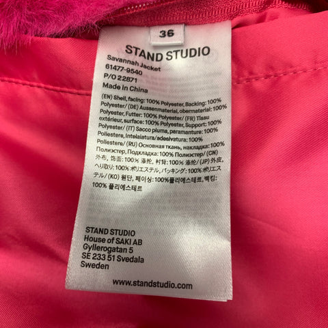 STAND STUDIO Size S Savannah Pink Polyester Oversized Faux Mink Fur Jacket