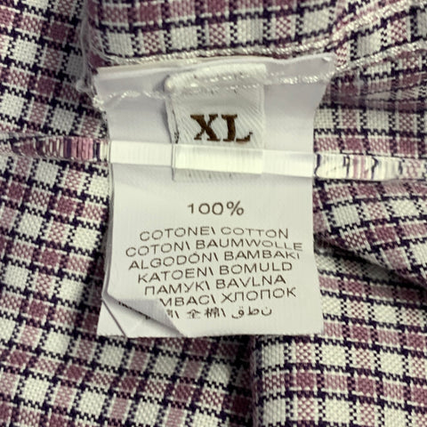 BRUNELLO CUCINELLI Size XL Purple White Checkered Cotton Slim Fit Long Sleeve Shirt