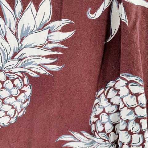 VALENTINO Size M Brown White Pineapple Print Cotton Pop Over Short Sleeve Shirt