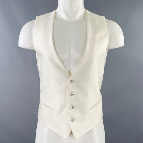 CARLO PIGNATELLI Size 38 Cream Acetate Silk Textured Vest
