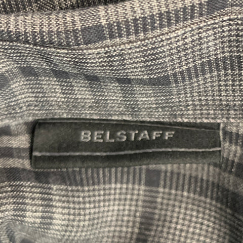 BELSTAFF Size L Grey Black Plaid Linen Cotton Button Up Long Sleeve Shirt