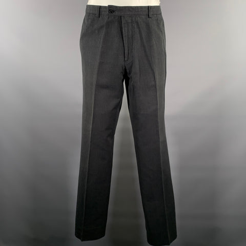 DRIES VAN NOTEN Size 40 Black Grey Pinstripe Linen Blend Suit